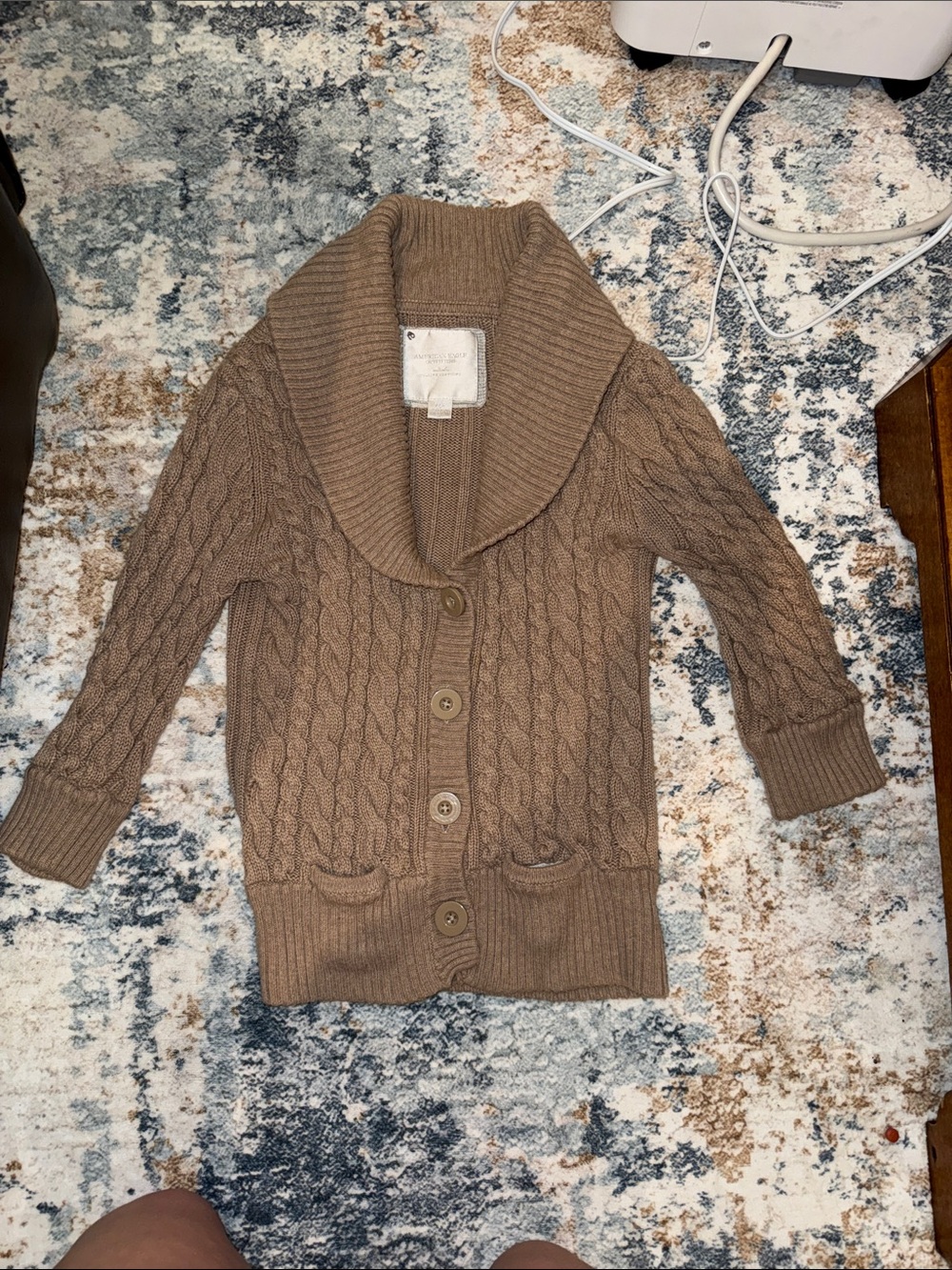American Eagle Outfitters Cable Knit Shawl Collar Cardigan - Taupe